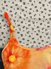 SHEIN Leap Crew Teen Girls Casual Floral Print Cami Tank Top, Vacation Style Summer Crop Tops - Multicolor - View 4