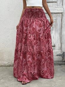 Flirla Women's Boho Print Long Skirt, Casual Vacation & Daily Wear, Spring/Summer
