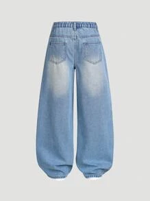 Jungen Applikation Patchwork Mode Denim Gerade Bein Weite Hose - Mittele Waschung - Übersicht 2