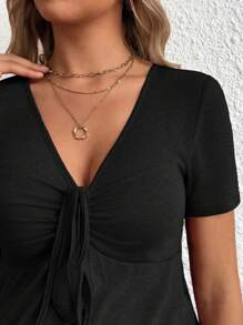 SHEIN T-shirt de maternité à col V, manches courtes, de couleur unie, simple et pour l'été