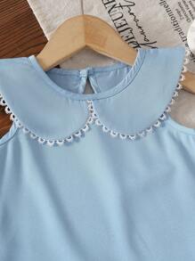 SHEIN Vintaside Kids 女婴夏装，可爱公主裙，彼得潘领，无袖 - 藍色 - 查看 3