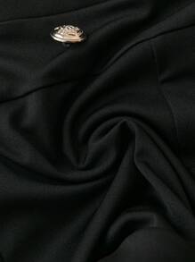 Chiquease Solid Color Waist Cinched Split Seam Metal Button Decor Women Shorts - Black - View 5