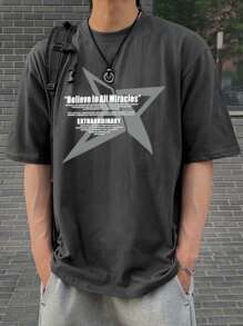 DAZY Men's Geometric Pattern And Letter Print Dark Grey T-Shirt, Summer,Graphic Tees - Dark Grey - View 6