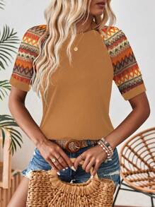 EMERY ROSE Maglietta donna di moda con maniche corte e colore a contrasto, maglie con grafica alla moda