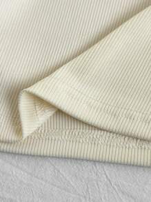 Souflis Souflis Baby Girl 0-3Y Casual Versatile Minimalist Sweet White Solid Color Elastic Ribbed Knit Long Sleeve Round Neck Ruffled Hem Tee Shirt, Can Be Worn As Inner Or Outer Layer, All Season - Apricot - View 5