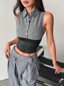 SHEIN Essnce Áo sơ mi kẻ sọc cổ bẻ cài nút phía trước cho nữ - Nhiều màu - Xem 6