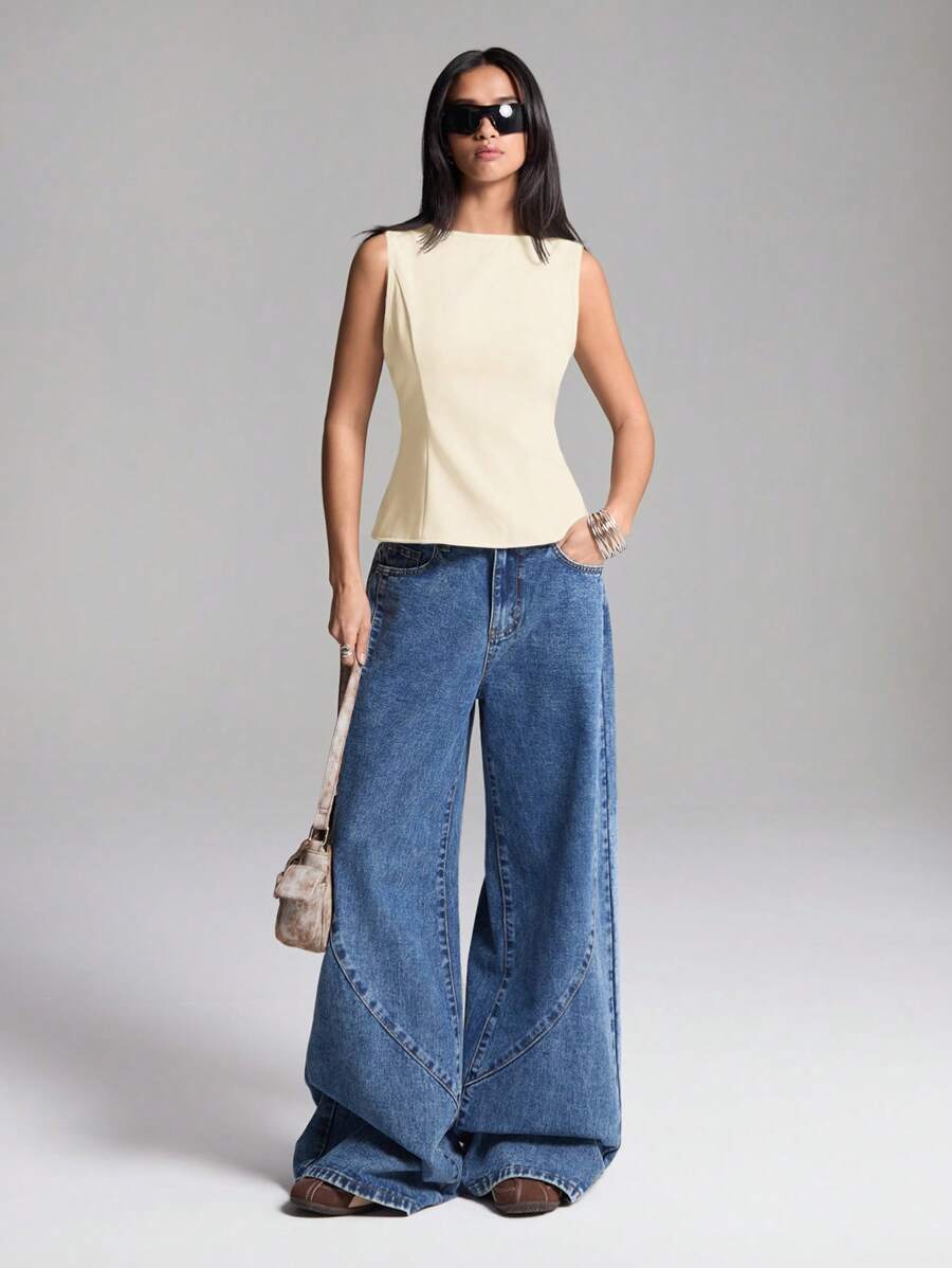 LYSMO 女式夏季时尚设计师杏色上衣 - 杏色 - 查看 1