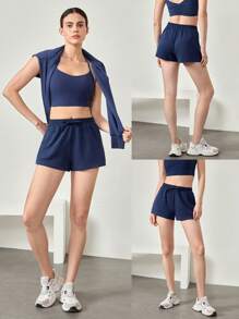 GLOWMODE 莫代尔丝滑轻便休闲可调节抽绳腰部基本款短裤带侧袋日常休闲装 - Dark Blue - 查看 6