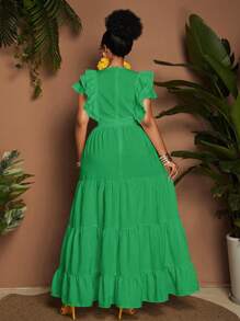 Maweii Vestido Plus Size Feminino Casual A-Line Alça, Cor Sólida - Verde - Ver 5