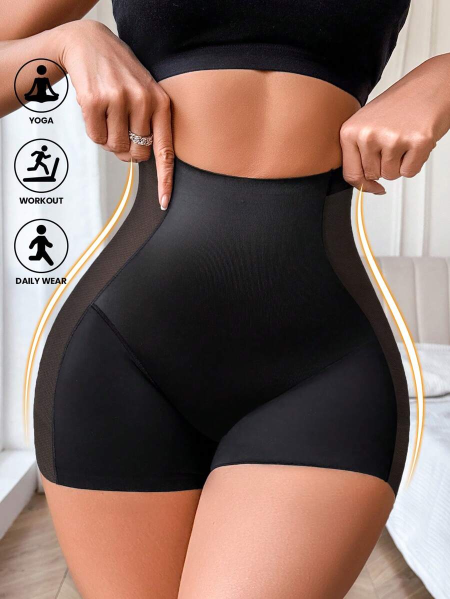 SHEIN Quần lót định hình bụng Shapewear - Quần lót định hình nữ Quần bó sát cơ thể Lưới rỗng Quần góc phẳng - màu đen - Xem 1