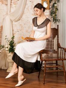 Côtesoire V 领女士网眼拼布优雅睡袍 - 白色 - 查看 4