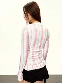 Rina Fox Slim Fit Pink Casual Graphic Striped Blouse - Baby Pink - View 4