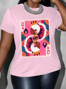 Maweii Queen Of Hearts Art Print T-Shirt, Poker Character Design Print, Red Peach Q, Fun And Creative Gift
