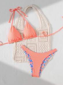Swim Mod Bộ bikini hai mảnh in họa tiết gợi cảm dễ thương cho kỳ nghỉ xuân dành cho nữ, quần bơi buộc dây bên hông, trang phục đi biển 2 mảnh có thể điều chỉnh, lễ hội Boho - Nhiều màu - Xem 4