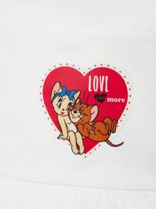 TOM & JERRY X SHEIN Heart & Cartoon Mouse Print White Bucket Hat - White - View 3