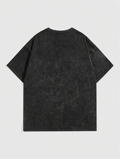 Grunge Punk Men's Street Metal Lip Print Vintage Distressed Short Sleeve T-Shirt