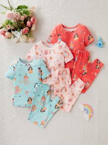 6pcs Young Girl Snug Fit Short Sleeve & Long Pants Pajamas Set - Multicolor - View 7
