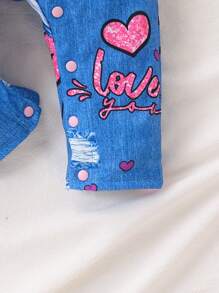 SHEIN Barboteuse d'été mignonne pour bébé fille avec effet denim et empiècement