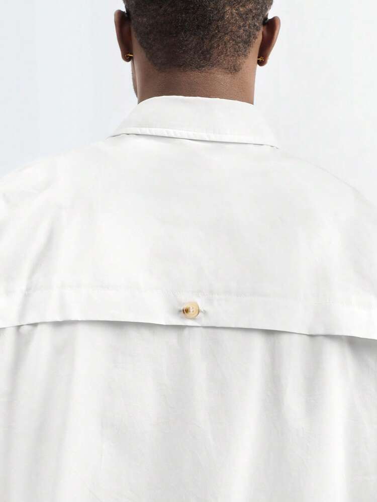 SHEIN Maija Men's Solid Color Long Sleeve Single-Breasted Casual Loose Shirt