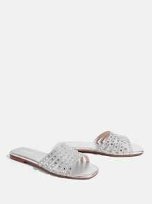 CUCCOO TILAWA Women's Fashion Rhinestone Decor Flat Sandals