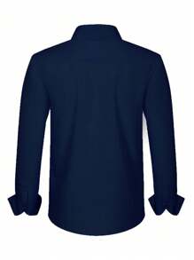 Manfinity Mode Loose Fit Men's Button Up Long Sleeve Shirt Men Casual Dress Shirts For Men, Fall - Navy Blue - View 2