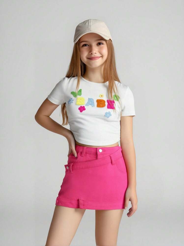 ティーン女の子 非対称デザイン 多機能コットンデニムスカート
