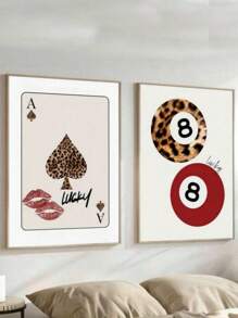 2 套无框豹纹 8 球卡片艺术海报美学 Y2K 学院风复古时尚少女绘画帆布印刷极简主义时尚墙画宿舍、卧室、公寓、客厅、家居装饰的理想礼物 - 彩色 - 查看 1