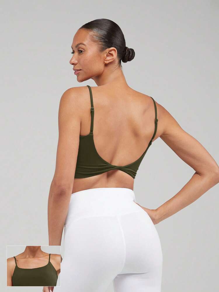 FeatherFit™ Knot Going Anywhere Twisted Backless Tank Top Light Support Low Impact Yoga Pilates Daily