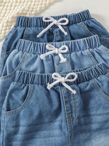 3pcs/Set Young Boy Casual Academy Style Comfortable Washed Blue Denim Shorts, Spring/Summer New Arrival,Holiday,Summer,Travel - Multicolor - View 4