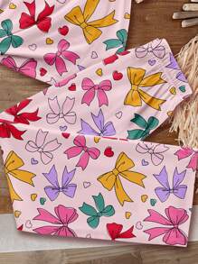 SHEIN Young Girls Sweet Heart & Butterfly Print Casual Slim-Fit Round Neck Short Sleeve Pajamas Set, Suitable For Summer - Multicolor - View 4