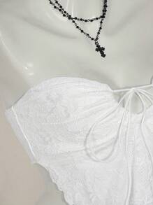 SHEIN ICON 蕾丝拼布短款吊带上衣（带抽绳） - 白色 - 查看 8