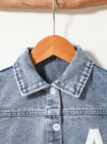 Young Boy Personalized Versatile Comfortable Casual Holiday Fashion Streetwear Elastic-Free Denim Top And Shorts Set, Thin, Summer - Medium Wash - View 3