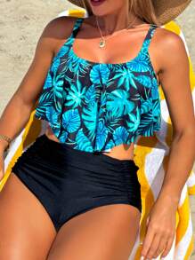 SHEIN Swim Tropical Print Tankini Set, Vacation Beach Wear - Multicolor - View 1