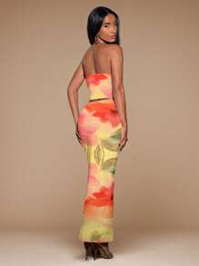 SHEIN BAE 2pcs Women Floral Tie Dye/Bandeau 2 Pieces Summer Vacation Set/Two Pieces Set Women/Playa/Beach Outfits For Woman/Vacation Outfits Women/Vacation/2 Pieces Set/Sets For Women/Matching Sets Women/Rave Outfits Festival/Vacation Two Pieces Set/2 Pieces Set Summer - Orange - View 2