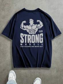 Manfinity Sport PWRUP Men's Letter & Figure Print Short Sleeve Activewear T-Shirt Workout Tops Gym Top Breathable