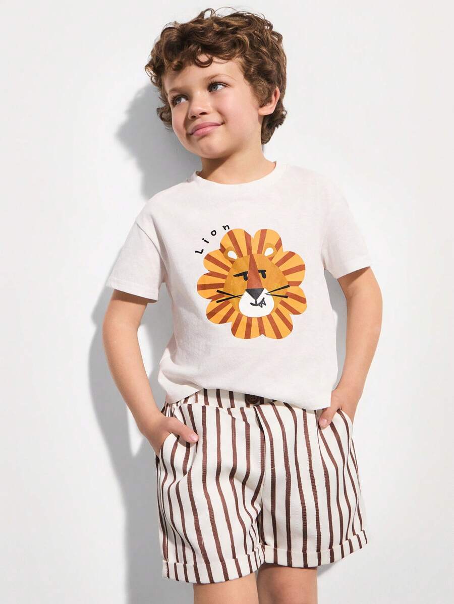 SHEIN Leap Crew Young Boy Loose Casual Stripe Shorts With Waist Button Design - Multicolor - View 1