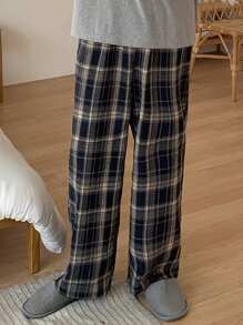 DAZY Men's Plaid Indigo Blue Loungewear Bottoms, Spring & Summer, Fall Pajama, Winter