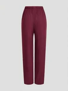 TaskEZ Uniform Set: V-Neck Short Sleeve Tailored Blouse And Drawstring Straight Leg Casual Pants, Scrub Sets - Red Violet - View 5
