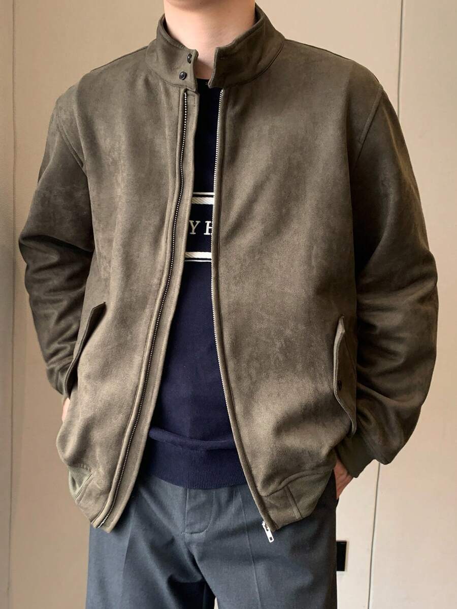 Manfinity Dauomo Veste décontractée à zip et manches longues de couleur unie pour homme - Tabac - Voir 1