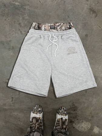 PAVTROS Men's Letter Print Drawstring Waist Loose Shorts