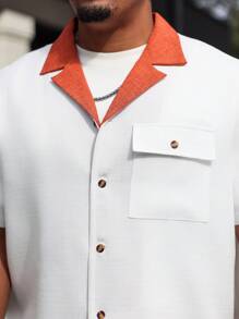 Manfinity Homme Plus Size Men Contrast Collar Short Sleeve Shirt And Pants Set - Multicolor - View 4