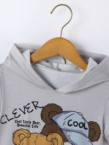 SHEIN 2pcs/Set Young Boy Simple Hooded Short Sleeve Sweatshirt And Shorts Set, Fashionable Summer Outfit,Holiday,Summer,Travel - Grey - View 3