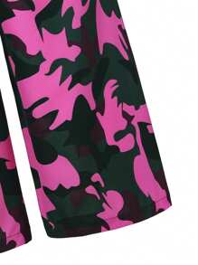 2 Pieces Set: Teen Girls Black Letter Graphic V-Neck Sports Sweatshirt And Loose Fit Pink Camo Wide Leg Pants, Streetwear Fashion Versatile, Also Suitable As Valentine's Day Gift - Multicolor - View 3