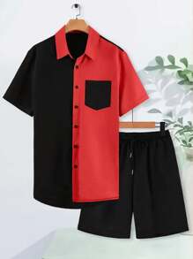 Manfinity Dauomo مجموعة قميص وشورت للرجل في الصيف مفصلة بتفاصيل الألوان