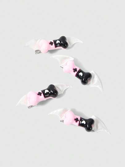Anime 4 Stücke süße Haarklemmen mit Knochen-Flügel Design, Y2K Stil Haarklammern, minimalistische Design Haaraccessoires Haarspangen