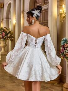 Aureia Vestido elegante, romántico, digno y dulce, de tela blanca cortada con láser con hombros descubiertos, adecuado para vacaciones, vestido de graduación, ceremonia de apertura, festival, invitado de boda, fiesta de cumpleaños, ducha nupcial, pequeño vestido blanco, novia