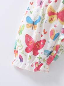 SHEIN 3 件套女婴休闲蝴蝶印花盖袖连体衣套装，带头带，可爱舒适 - 彩色 - 查看 7