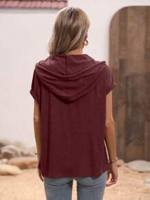 SHEIN LUNE Women Solid Color Batwing Short Sleeve Casual Loose Hoodie T-Shirt