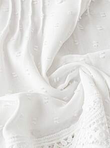 Rusticease 女式纯色 V 领 3/4 袖蕾丝下摆休闲衬衫 - 白色 - 查看 6