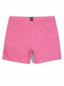 Manfinity Men's Letter & Geometric Print Drawstring Waist Loose Beach Shorts,Hawaiian - Hot Pink - View 2